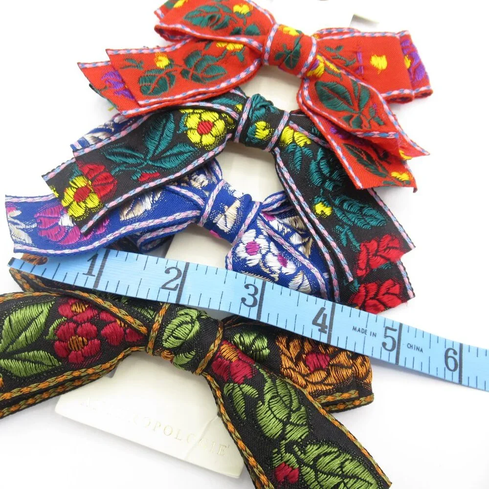 Anthropologie Floral Ribbon Hair Bow Clips, Set of 4